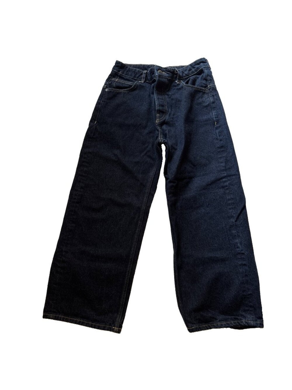 Free People Dark Blue Wide Lege Button Fly Jeans Size 27 High Rise Crop